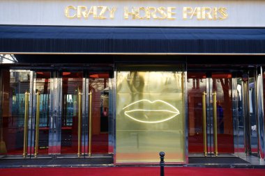 Paris, France-January 15, 2023 : The cabaret Crazy Horse is the most iconic of all the parisian cabarets located at avenue George V in Paris, France.