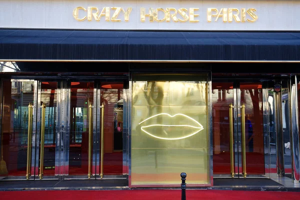 Paris, France-January 15, 2023 : The cabaret Crazy Horse is the most iconic of all the parisian cabarets located at avenue George V in Paris, France.