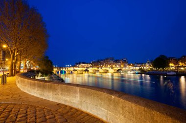 Şehir merkezi, Pont Neuf Köprüsü ve Seine Nehri ile geceleyin Paris, Fransa
