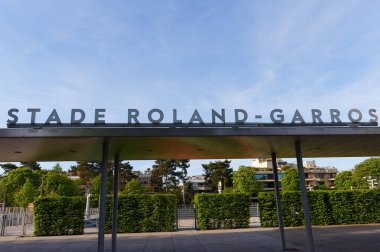 Paris, France-April 13, 2024 : The entrance to Roland Garros tennis courts . It located in Bois de Boulogne, it is the world's premier clay court tennis championship. clipart