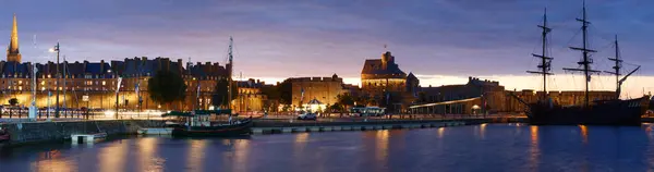 stock image Panorama view of atlantic coast walled city historical old town of Saint Malo at night . Brittany ,France .