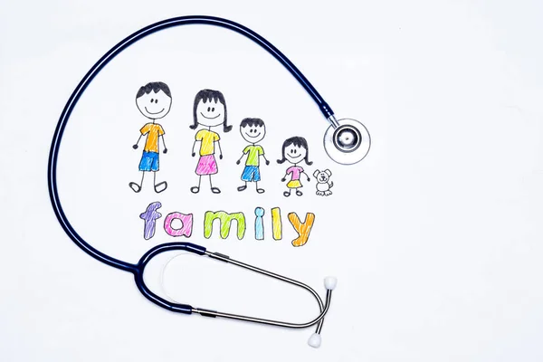Médico Familia Ilustración Familiar Con Estetoscopio Del Médico Sobre Fondo —  Fotos de Stock