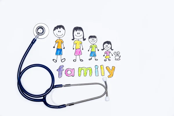 Médico Familia Ilustración Familiar Con Estetoscopio Del Médico Sobre Fondo — Foto de Stock