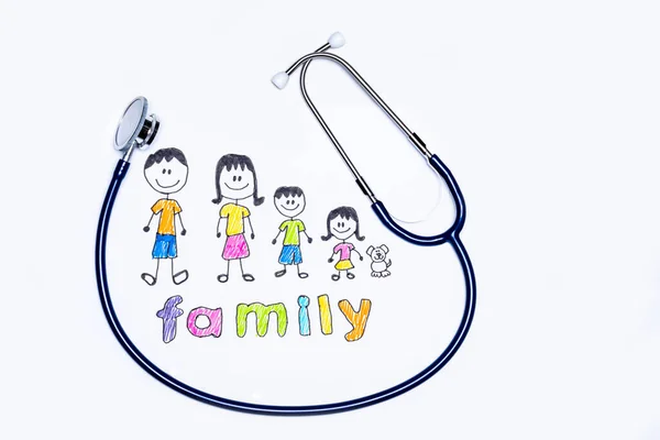Family Doctor Family Illustration Doctor Stethoscope White Background Medical Clinic — Stock Photo, Image