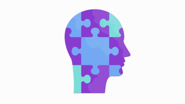 Human Head Made Puzzle Pieces Animated Video Element Jigsaw Head — Stock Video
