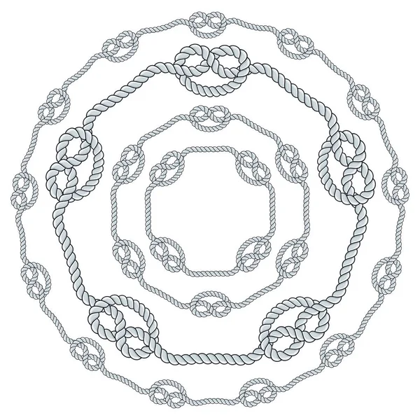 Набір Круглих Рам Мотузки Ізольовані Білому Тлі Скручений Шнур Декоративними — стоковий вектор