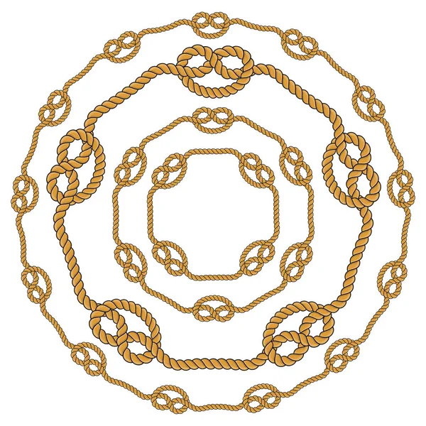 Комплект Круглых Веревочных Рам Изолированы Белом Фоне Скрученный Шнур Декоративными — стоковый вектор