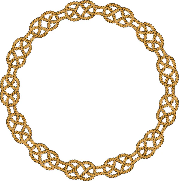 Кругла Рамка Мотузки Ізольована Білому Тлі Скручений Шнур Декоративними Петлями — стоковий вектор