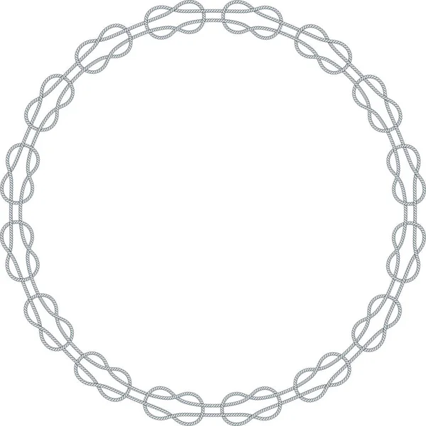 白色背景上隔离的圆形钢丝绳架 带装饰圈和航海结的绳线 编绳装饰 复古平面卡通矢量边框 — 图库矢量图片