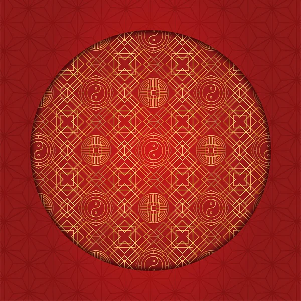 Traditionell Kinesisk Rund Mönster Ram Orientalisk Japansk Cirkel Röd Gyllene — Stock vektor