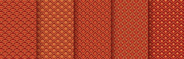伝統的な中国のシームレスなパターンセット 赤黄金のアジアの豪華な装飾 日本の背景 東ベクトル創造的なモチーフ バナー ポスター カレンダーを迎えるためのテンプレート — ストックベクタ