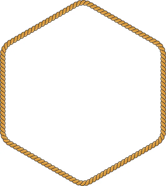 白い背景に孤立した六角形のロープフレーム 装飾的なループと航海ノットでねじれたコード 編組ロープ装飾 ヴィンテージフラット漫画ベクトル境界線 — ストックベクタ
