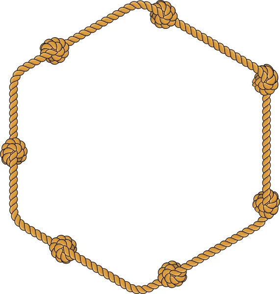 Marco Cuerda Hexagonal Aislado Sobre Fondo Blanco Cordón Retorcido Con — Archivo Imágenes Vectoriales