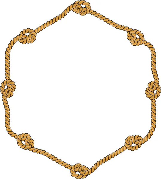 Hexagonaal Touw Frame Geïsoleerd Witte Achtergrond Gedraaid Koord Met Decoratieve — Stockvector