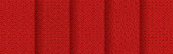 Conjunto Patrón Sin Costura Chino Tradicional Rojo Dorado Adorno Lujo — Vector de stock