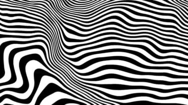 Çizgili dalga animasyonu. Siyah beyaz sıvı çizgi animasyon deseni. Kusursuz döngü hareketi izi. Optik soyut tasarım