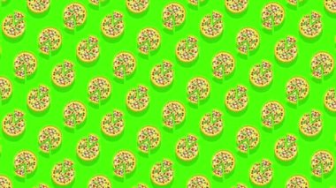 Pizza, yeşil ekranlı pizza dilimleri. Döngülü düz animasyon. Pizzacılar, kafeler, restoranlar, fast food dağıtımı. Canlandırılmış menü, çocuklar için parti, doğum günü veya parti.