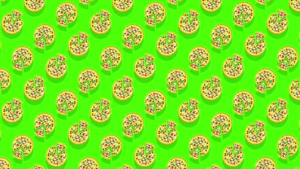 Pizza Yeşil Ekranlı Pizza Dilimleri Döngülü Düz Animasyon Pizzacılar Kafeler — Stok video