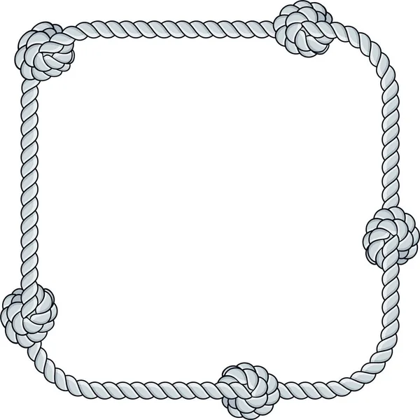 Square Rope Frame Isolated White Background Twisted Cord Decorative Loops — Stock Vector