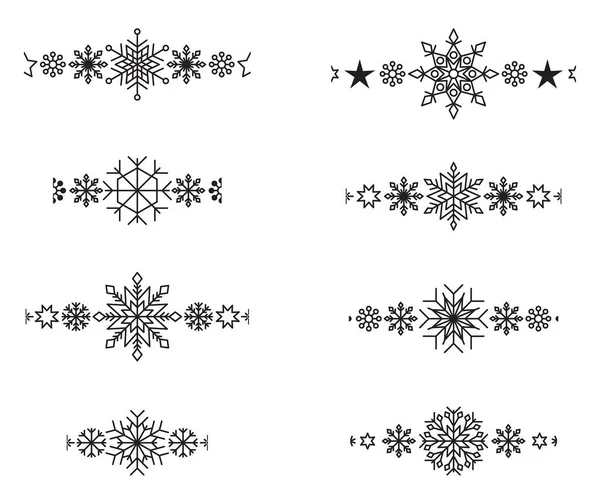 Set Elementi Cornice Fiocco Neve Silhouette Fiocco Neve Invernale Design — Vettoriale Stock