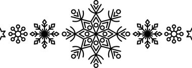 Kar tanesi çerçeve elementi. Yılbaşı ve yeni yıl tebrik kartları ve afişler tasarlamak için kar tanesi silueti. Beyaz arkaplanda izole edilmiş tatil dekorasyonu ögeleri.