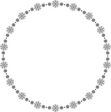 Kar tanesi dairesi çerçevesi. Sınırda kar taneleri var. Noel ve Yeni Yıl tebrik kartları ve afişler için tasarım malzemeleri. Beyaz arkaplanda tatil dekorasyonu izole edildi.