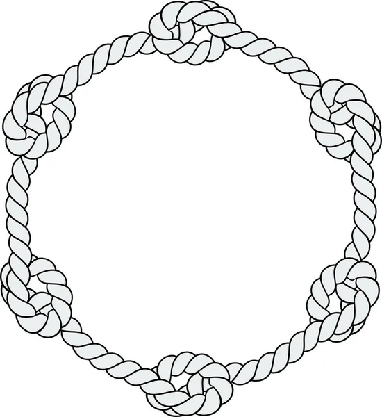 Кругла Рамка Мотузки Ізольована Білому Тлі Скручений Шнур Декоративними Петлями — стоковий вектор