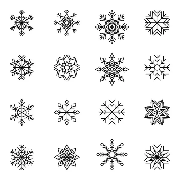雪花图标设置 冬季雪花剪影系列设计圣诞和新年贺卡和横幅 白色背景下孤立的假日装饰元素 — 图库矢量图片