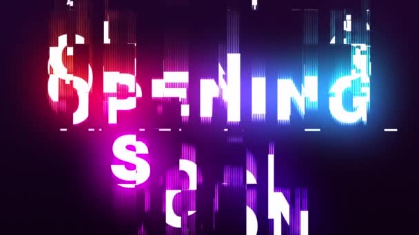 Modern Bright Neon Opening Soon Text Displacement Animation Glitch Block — Stock Video