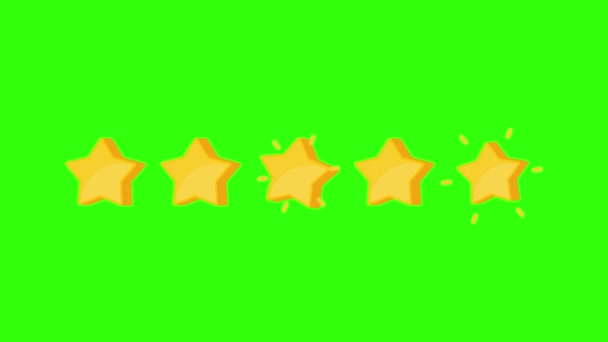 评定明星动画视频元素 五颗黄星接二连三地出现在绿色的屏幕上 平面漫画动画视频模板 — 图库视频影像