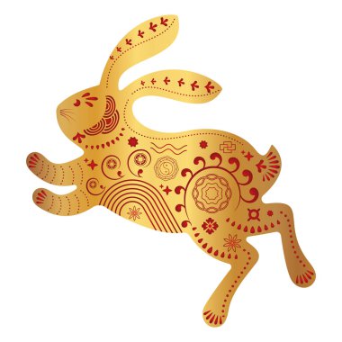 Şirin tavşan silueti. Tavşan simgesi. Geleneksel Çin desenli Zodiac hayvanları. Mutlu Çin Yeni Yılı. Bahar festivali ve Paskalya tatili dekorasyonu. Kağıt kesiği düz vektör çizimi.