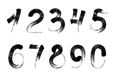 Calligraphic paint numbers. Ink brush lettering. Typography, freehand drawing. Vector illustration isolated on white background.