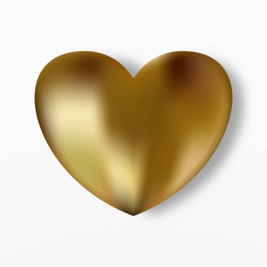Gold realistic heart vector icon. Romantic symbol of Love isolated on white background. Decorative design element for wedding invitation and Valentines Day cards.