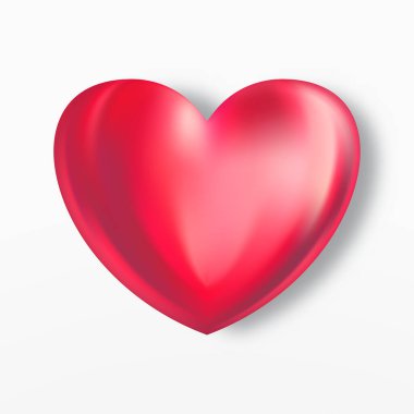 Red realistic heart vector icon. Romantic symbol of Love isolated on white background. Decorative design element for wedding invitation and Valentines Day cards.