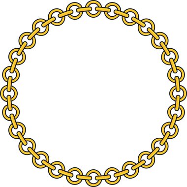 Round Chain frame. Circle chains border. Boho bracelet with pendants, rope, bow. Vintage flat cartoon vector illustration isolated on white background.