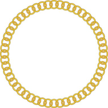 Round Chain frame. Circle chains border. Boho bracelet with pendants, rope, bow. Vintage flat cartoon vector illustration isolated on white background.