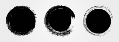 Grunge circles set. Grunge label, tag. Round brush stroke. Ink paint, watercolor dirty texture. Handdrawn design elements. Vector illustration isolated on white background.