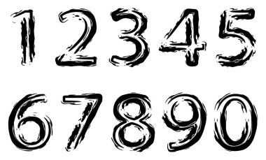 Calligraphic paint numbers. Ink brush lettering. Typography, freehand drawing. Vector illustration isolated on white background.