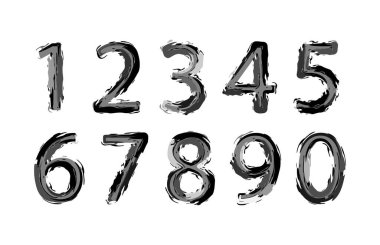Calligraphic paint numbers. Ink brush lettering. Typography, freehand drawing. Vector illustration isolated on white background.
