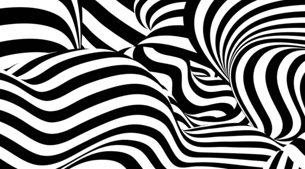 Trippy Strip Pattern Horizontal Background Black White Curved Waves Abstract — Stock vektor