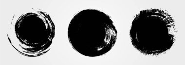 Grunge circles set. Grunge label, tag. Round brush stroke. Ink paint, watercolor dirty texture. Handdrawn design elements. Vector illustration isolated on white background.