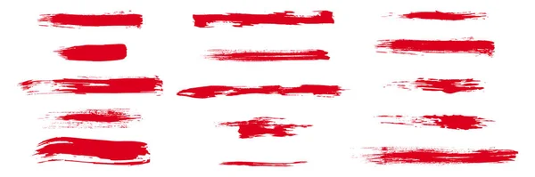 Czerwony Pędzel Gotowy Kolekcja Malowanych Pasków Grunge Farba Atramentowa Projekt — Wektor stockowy