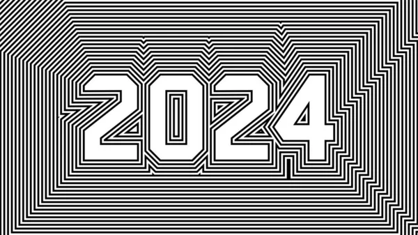 2024年新年贺卡 几何黑白光学幻影日历头 最小的操作艺术 摘要催眠墙纸 带有数字的瑞士设计海报 现代迷幻的鲍海斯模式 — 图库矢量图片
