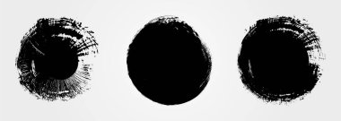 Grunge circles set. Grunge label, tag. Round brush stroke. Ink paint, watercolor dirty texture. Handdrawn design elements. Vector illustration isolated on white background.
