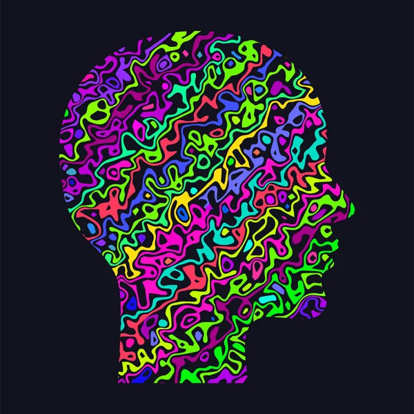 Profil Kobiety Sylwetka Głowy Neonowym Abstrakcyjnym Wzorem Psychodelicznym Złudzenie Optyczne — Wektor stockowy
