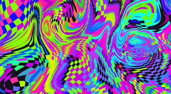 Wzór Psychodeliczny Neonowy Kolor Falistego Tła Wypasiona Abstrakcyjna Tapeta Zaokrąglony — Wektor stockowy