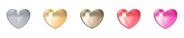 Gold Realistic Heart Vector Icon Golden Yellow Pink Red Silver — ストックベクタ