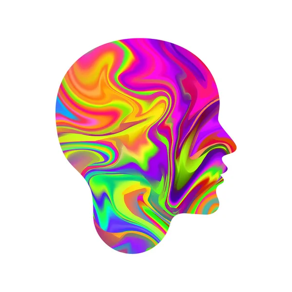 Woman Profile Silhouette Head Neon Abstract Psychedelic Pattern Optical Illusion — Wektor stockowy