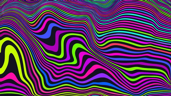 Trippy Strip Psychedelic Pattern Neon Color Wavy Background Groovy Abstract — Stock Vector