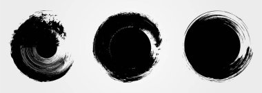 Grunge circles set. Grunge label, tag. Round brush stroke. Ink paint, watercolor dirty texture. Handdrawn design elements. Vector illustration isolated on white background.